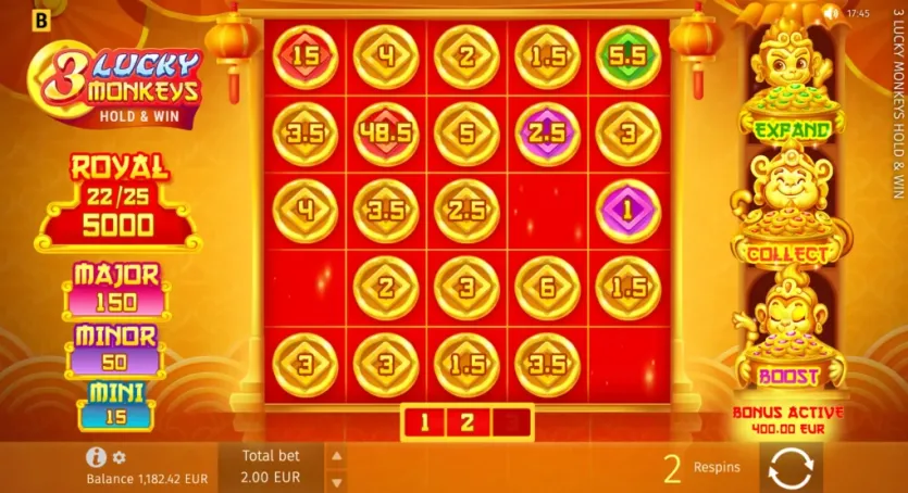 25칸으로 확장된 게임판과 로열 잭팟 표시